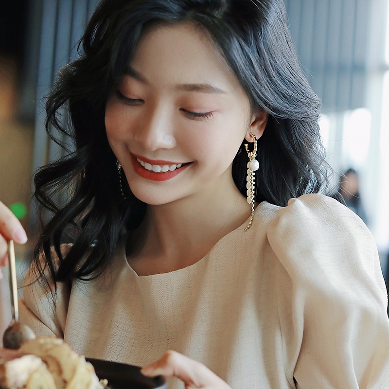 Bông Tai Dạng Chuỗi Dài Hình Chữ C Bằng Bạc 925 Đính Ngọc Trai Và Kim Cương Thời Trang Cho Nữ