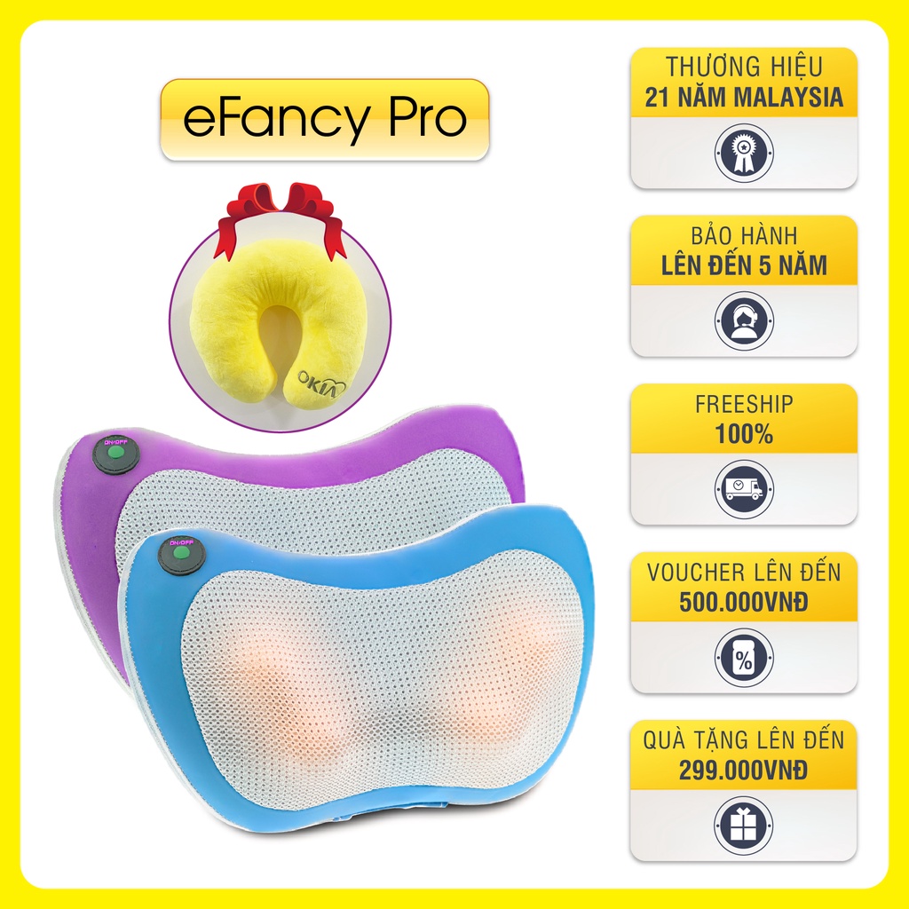 Combo Gối massage Hồng Ngoại Cao Cấp OKIA eFancy Pro + Gối chữ U (Gối cổ OKIA màu vàng)