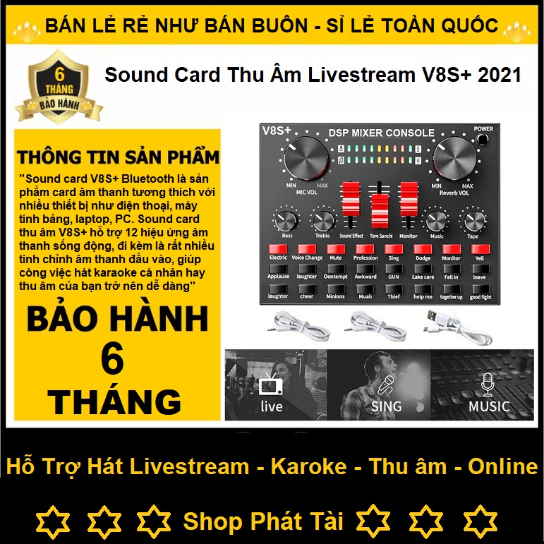 Sound Card Thu Âm Livestream V8S+ - Phiên Bản Nâng Cấp Cực Hay Của V8 - 16 Hiệu Ứng - Có Auto Tune - Bluetooth