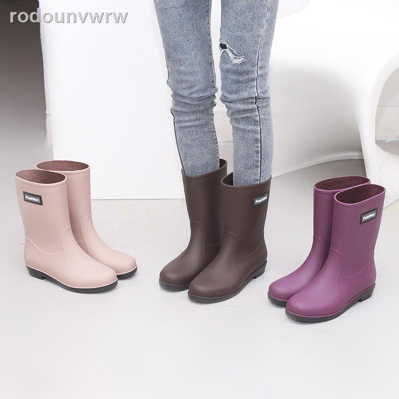 rodounvwrwGiày đi mưa ống giữa, ủng chống nước cho người lớn, nữ, giày trượt, cao su nửa giữa