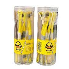 Hộp 8 bàn chải đánh răng vịt vàng kèm cạo lưỡi, có nắp đậy, an toàn vệ sinh (2in1) hãng G.DUCK, có thể mang đi du lich