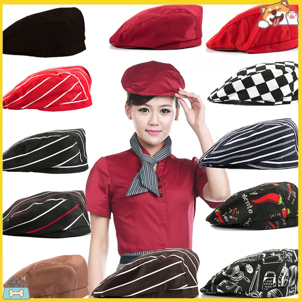 Mũ nồi họa tiết màu trơn/caro/sọc/thức ăn cho đầu bếp/bồi bàn chuyên nghiệp kích thước 10x5x5cm