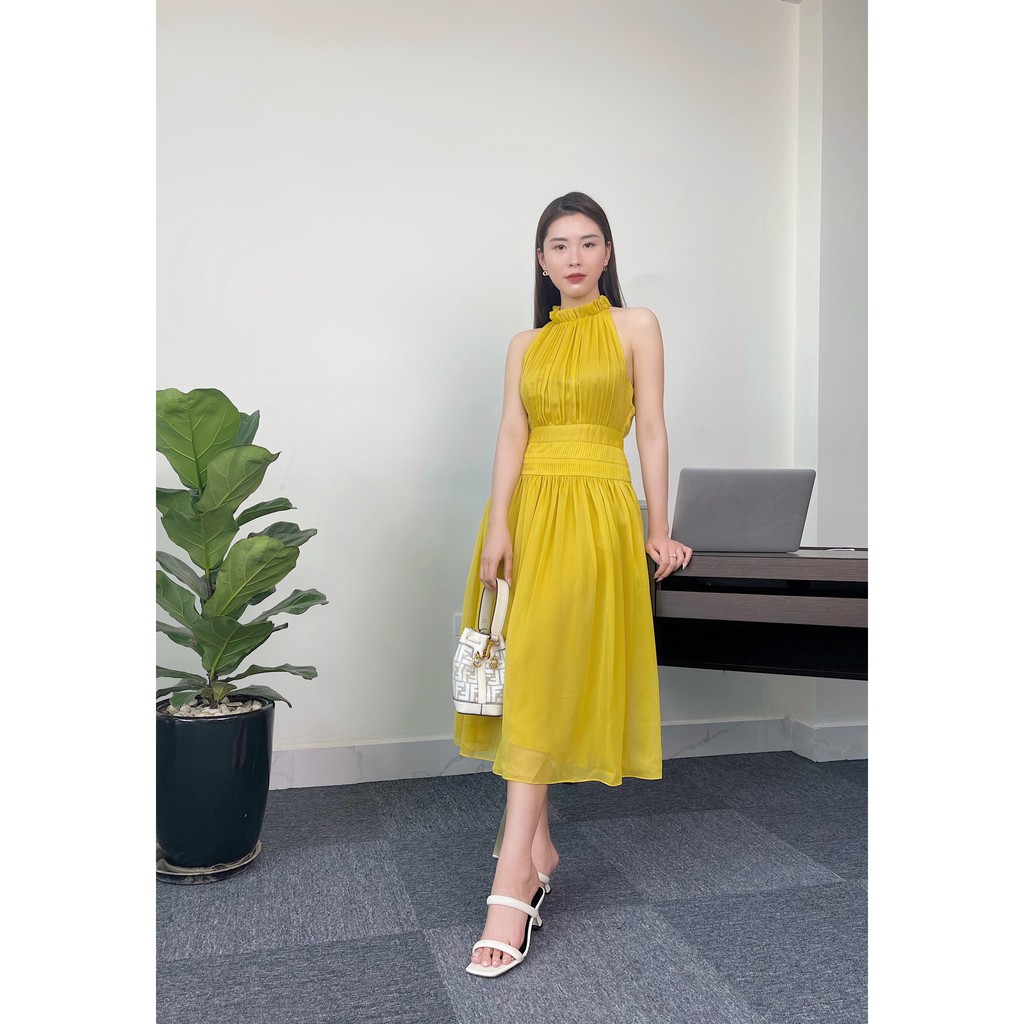 Đầm maxi tơ tằm cổ yếm HB HUONGBOUTIQUE HBV1134