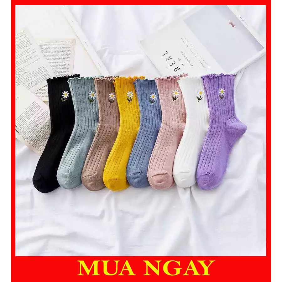 Tất Bèo Nữ Cổ Cao Thêu Hoa Cúc Phong Cách Vintage Nhẹ Nhàng TN40