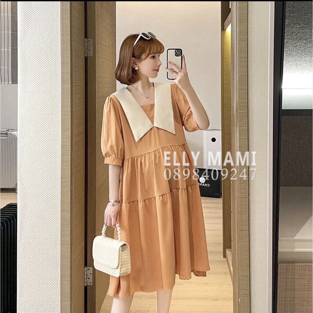 Đầm Bầu , Suông Cổ Kim Babydoll Form Dễ Mặc Thoải Mái Suốt Thai Kì & Sau Sinh