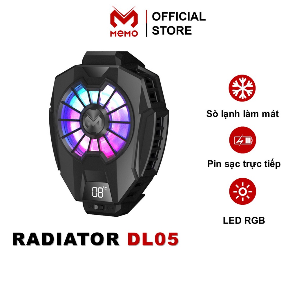 Quạt tản nhiệt điện thoại gaming MEMO DL05 Version 5 | RGB | Sạc pin | Sò lạnh | Màn hình LED hiển thị nhiệt độ