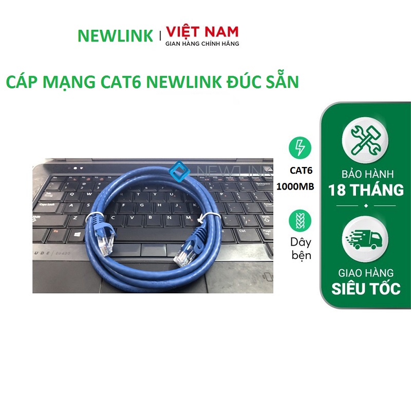 Dây nhẩy Patch cord, Dây mạng Newlink CAT6 đầu đúc 0.3M, 0.5M xanh, đỏ, vàng cao cấp