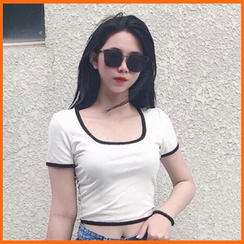 Áo Croptop nữ ôm body Tay ngắn cổ vuông MADELA,  Áo thun nữ cổ vuông có viền dáng ôm croptop - ACTN02