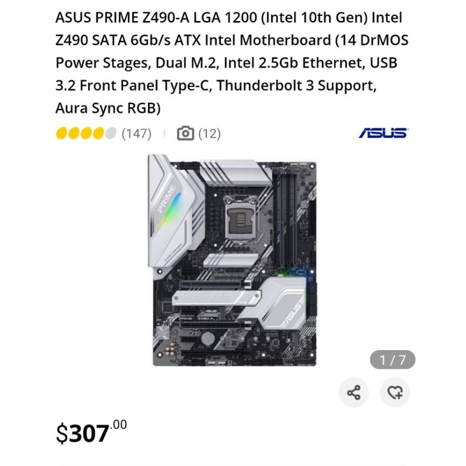 Bộ máy tính bàn ATX Intel I7 10700K Main Asus Prime Z490-A