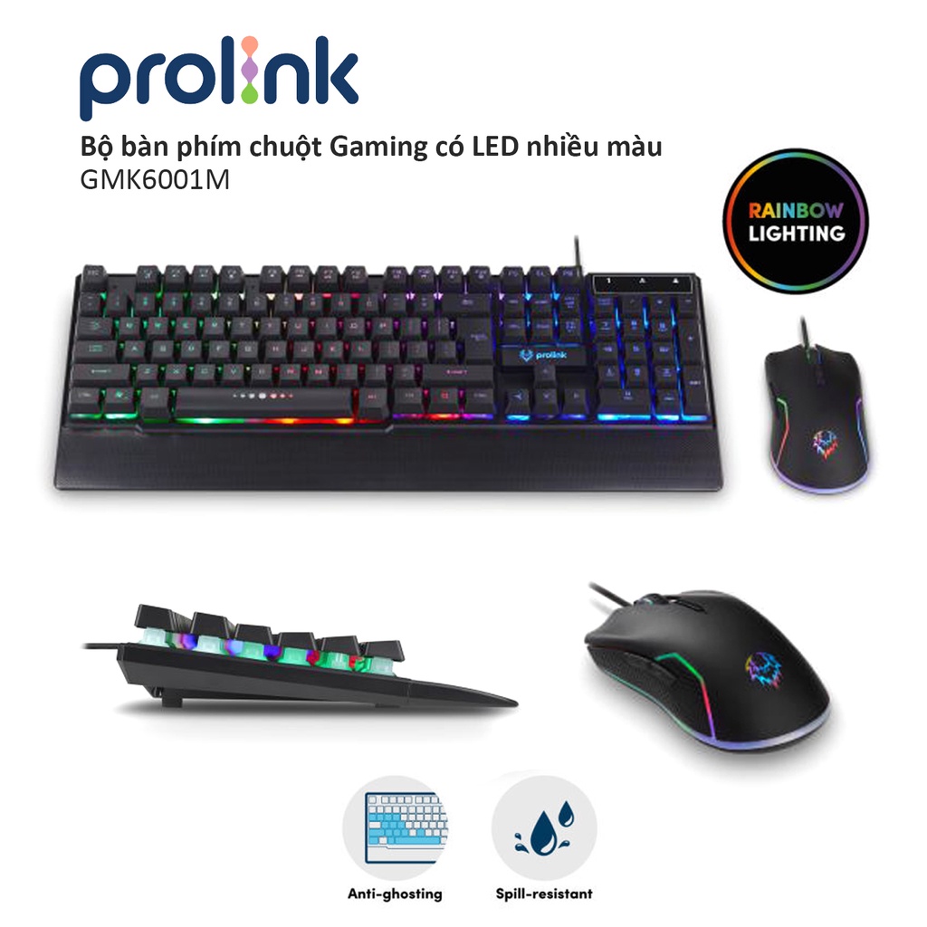 Bộ bàn phím chuột Gaming PROLiNK GMK6001M có LED nhiều màu, độ nhạy cao chuyên chơi game Esport