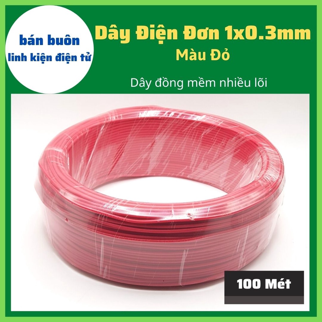 Dây điện đơn 1x0.3mm màu đỏ, dây điện 0.3mm, dây iện mềm nhiều lõi
