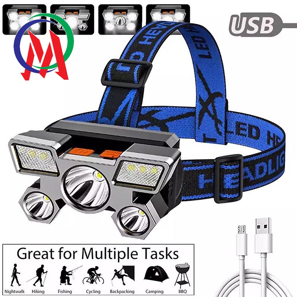 Đèn Đội Đầu 5 Bóng Mẫu 2022 sạc usb pin 18650