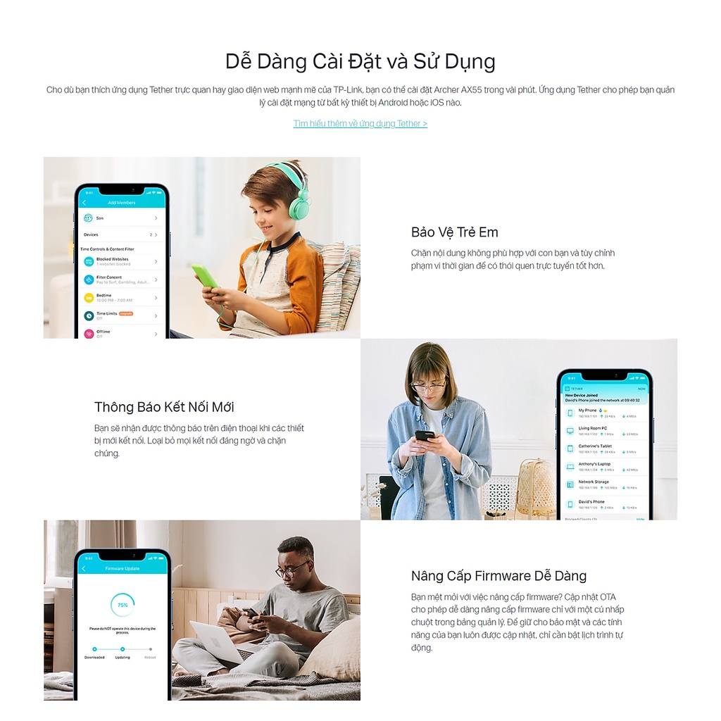 Bộ Phát Wifi TP-Link Archer AX55 Chuẩn Wi-Fi 6 AX3000. Hàng chính hãng