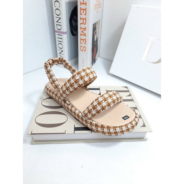 (Xả hàng lẻ size) Sandal xuồng nữ 2 phân MAILIAA 2 quai ngang caro