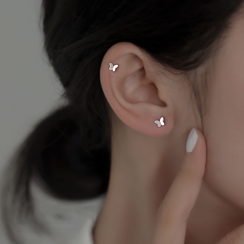 Bông tai mạ bạc S925 hình bướm đơn giản chống dị ứng 2 màu tùy chọn