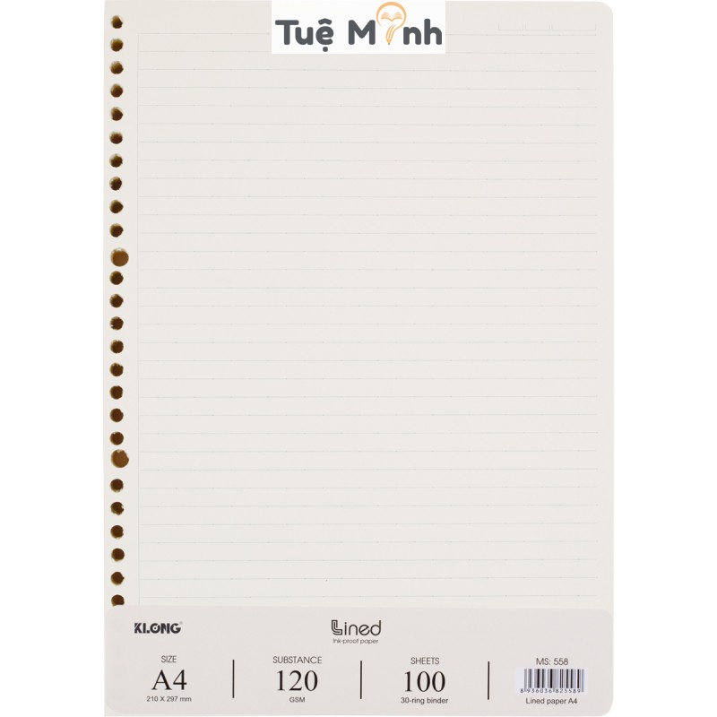 Ruột sổ còng Klong A4 tập 100 tờ 200 200 trang caro/dotgrid/ kẻ ngang VPPTUEMINH, giấy refill binder Klong 120gsm