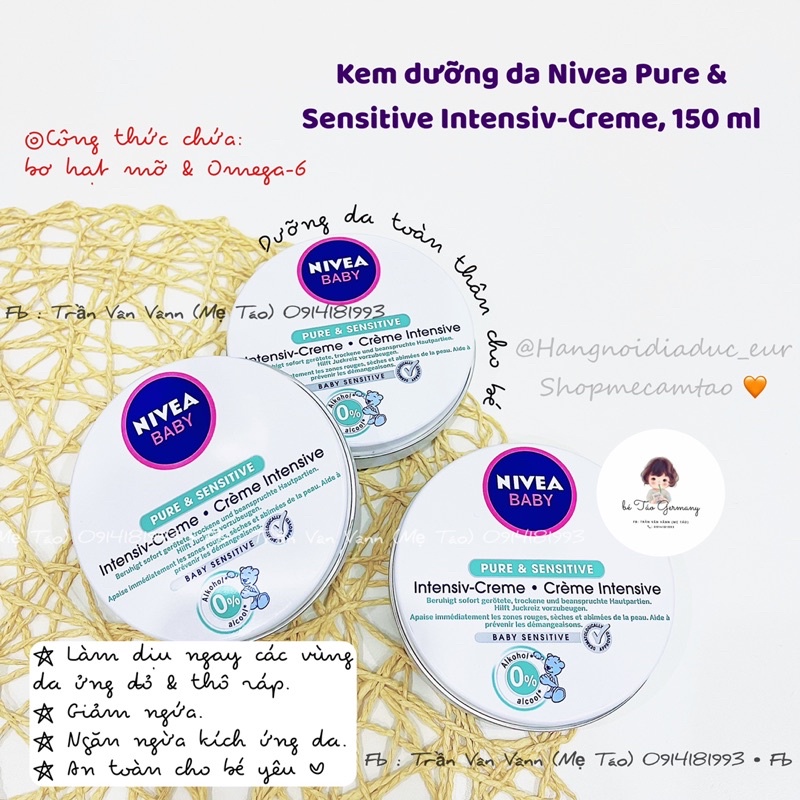 Kem dưỡng da toàn thân cho bé Nivea Pure &amp; Sensitive Intensiv-Creme, 150 ml