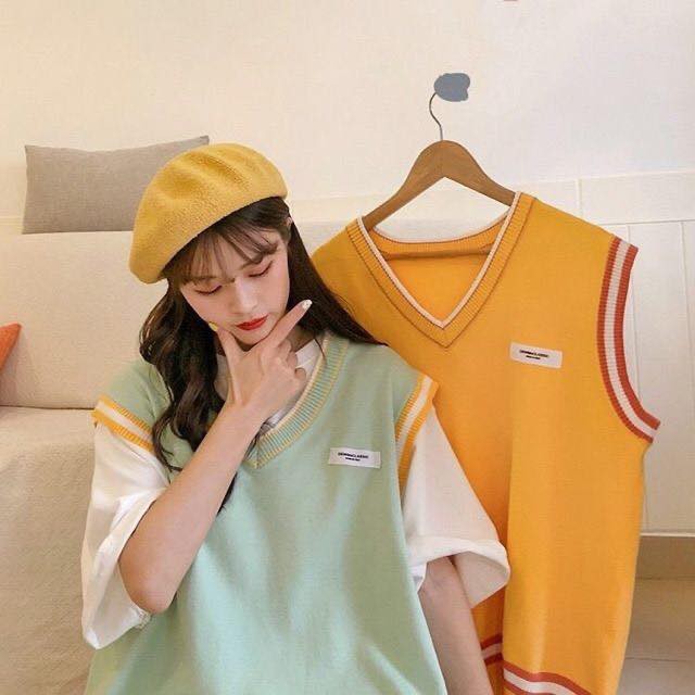 Set áo len gile nữ + áo thun trong trơn trắng ulzzang ( 6 màu ) có bán riêng