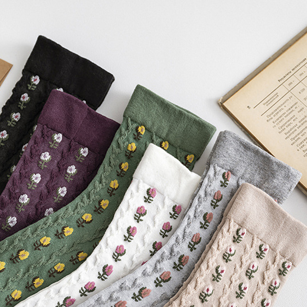 Tất Cotton Cổ Cao In Họa Tiết Dễ Thương Phong Cách Nhật Bản Cho Nữ