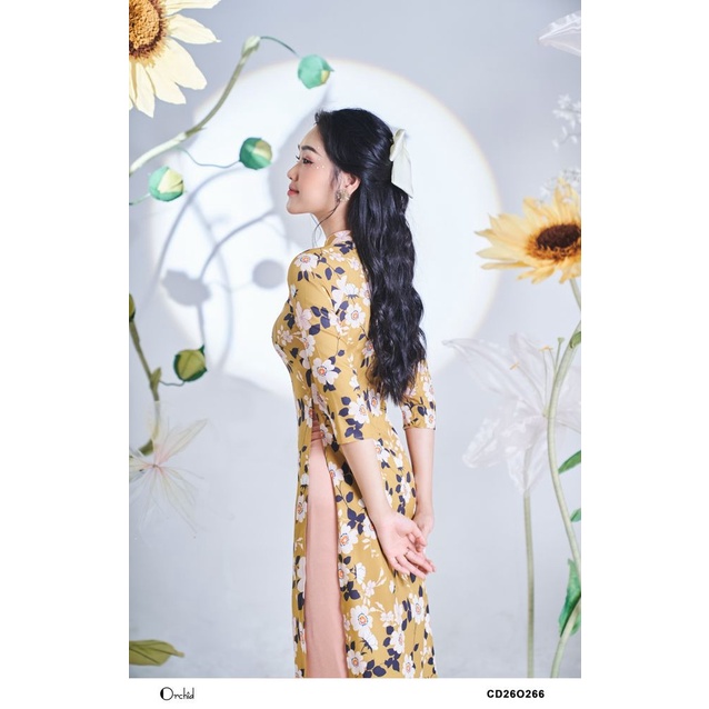 Set bộ áo dài cách tân nữ chất vải lụa họa tiết cao cấp Orchid CD26O266