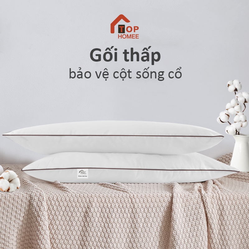 TOPHOMEE 1 đôi Gối ngủ bông gòn 100% (47x75cm), Gối thấp - bảo vệ cột sống cổ Weight 400g 2pcs
