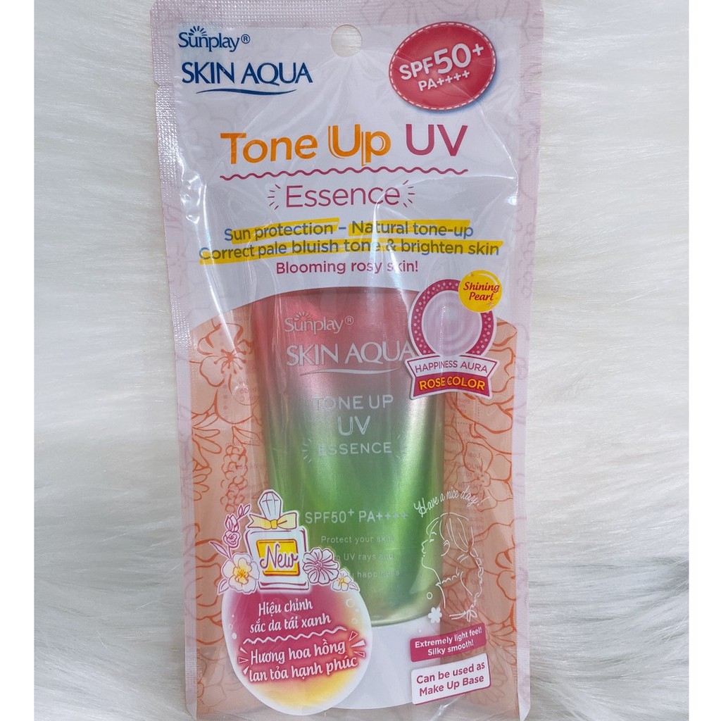 Tinh chất chống nắng nâng tông dành cho da khô/thường Sunplay Skin Aqua Tone Up UV Essence Happiness Aura (Rose)50g