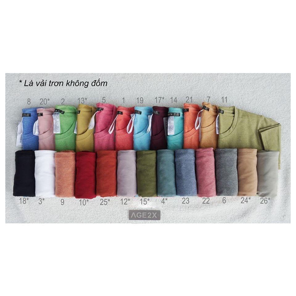 Áo thun trơn trắng, hồng nude, Xanh thiên thanh đốm, vàng bò đốm chính hãng AGE2X Hàng VNXK