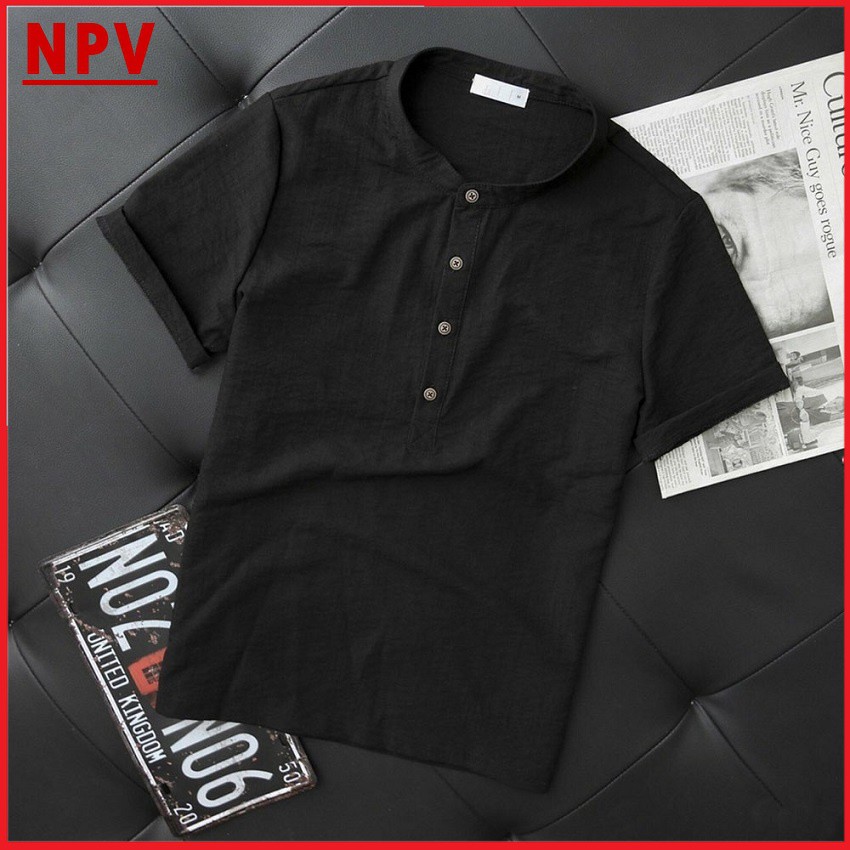Áo đũi nam cộc tay NPV chất đũi thái mát thoáng khí, áo thun nam cổ tàu thời trang mặc chuẩn form | BigBuy360 - bigbuy360.vn