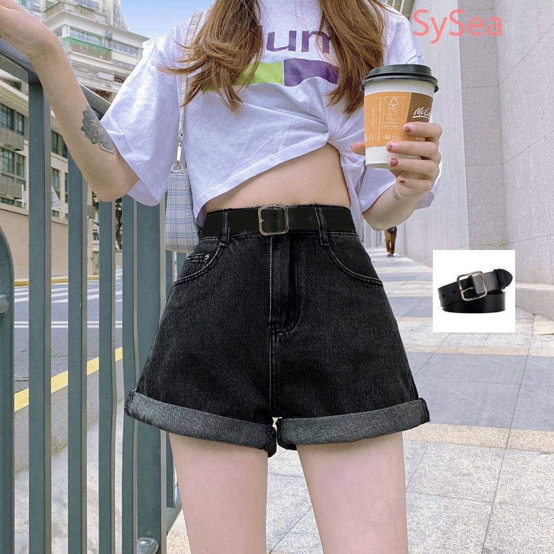 Quần Short Denim Màu Đen Lưng Cao Đơn Giản Thời Trang Mùa Hè Cho Nữ