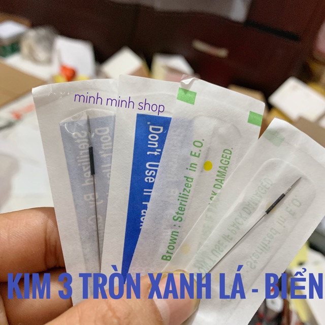 Kim 3 Tròn Phổ thông, Kim 3 Ngắn, Kim 3 Xanh lá ,kim 3 xanh biển  /dụng cụ phun xăm minh minh shop