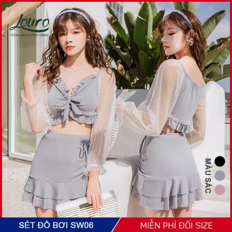 Áo bơi nữ 2 mảnh liền kín đáo Louro, kiểu bikini đi biển tay ngắn chun eo tay bồng phong cách đồ bơi hàn quốc - SW06  ྇ | BigBuy360 - bigbuy360.vn