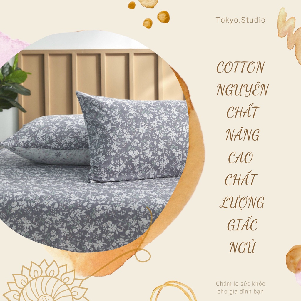 TH SET ga gối cotton 100% nguyên chất (1 ga 2 vỏ gối)