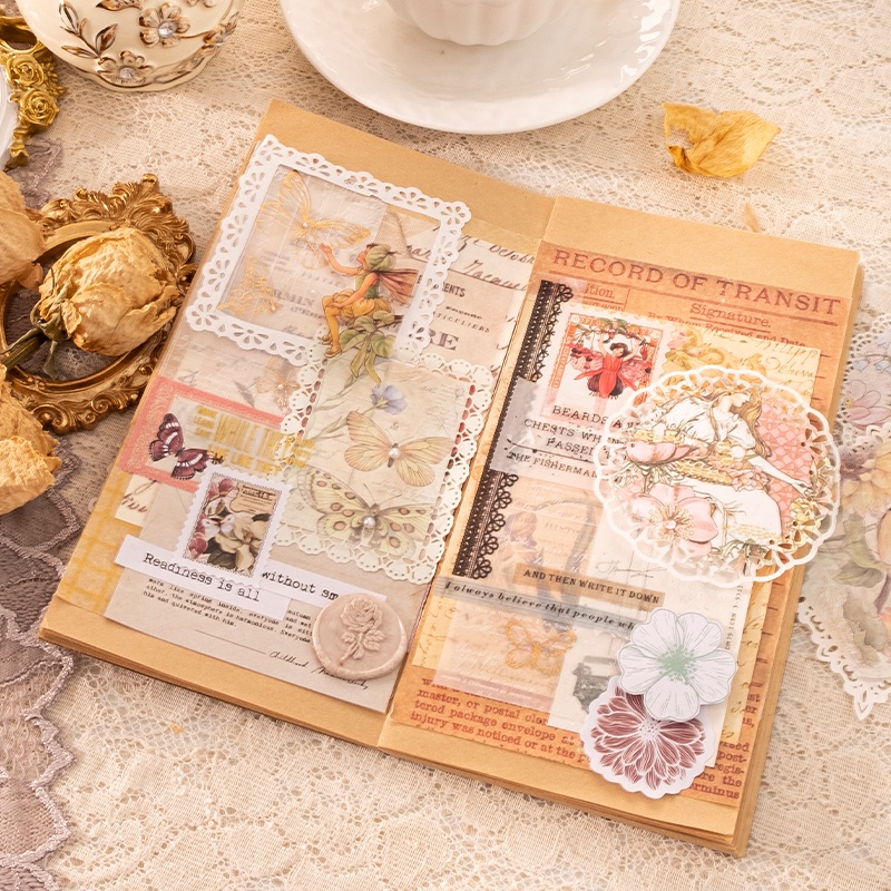 Set 20 Tờ Giấy Kraft Họa Tiết Ren Hoa Trang Trí Thủ Công Đa Ứng Dụng