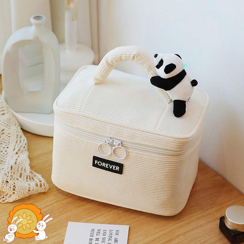 Túi Đựng Mỹ Phẩm Bằng Vải Nhung Kẻ Hình Gấu Trúc Hoạt Hình Kích Thước Lớn