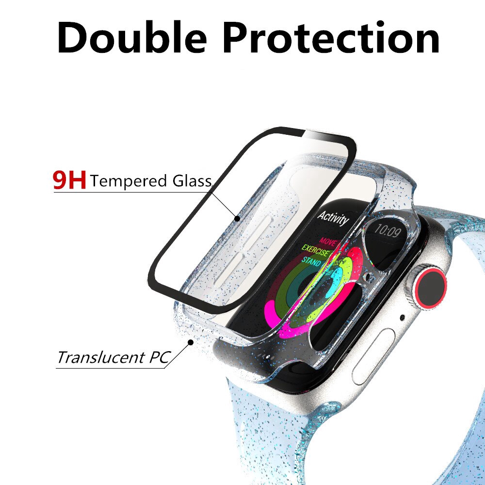 Vỏ Pc + 9h Tempered Glass Cover For Apple Watch Series 5 4 3 2 Iwatch 40 / 44mm 38 / 42mm
