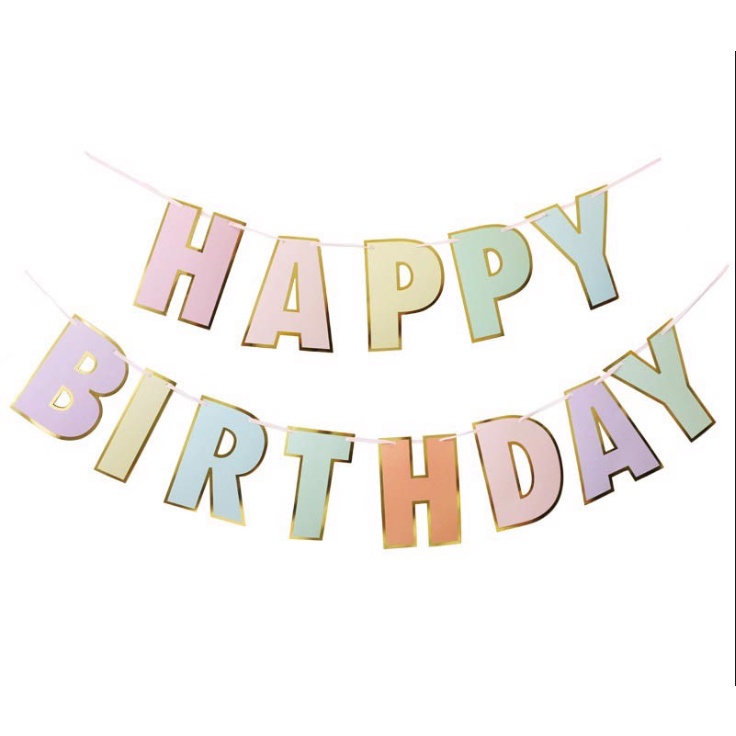 Dây chữ HPBD ngũ sắc viền ánh kim, dây happy birthday trang trí sinh nhật