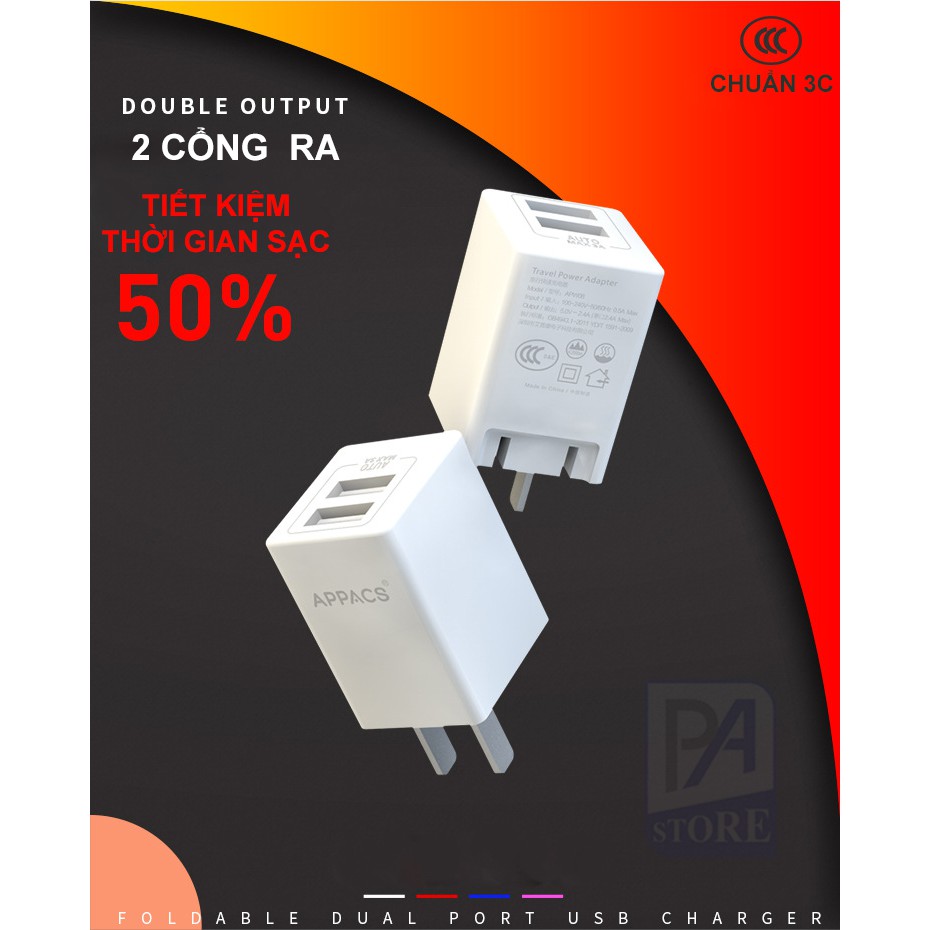 Củ Sạc Nhanh 2 Cổng USB Chính Hãng APPACS - 15W Max