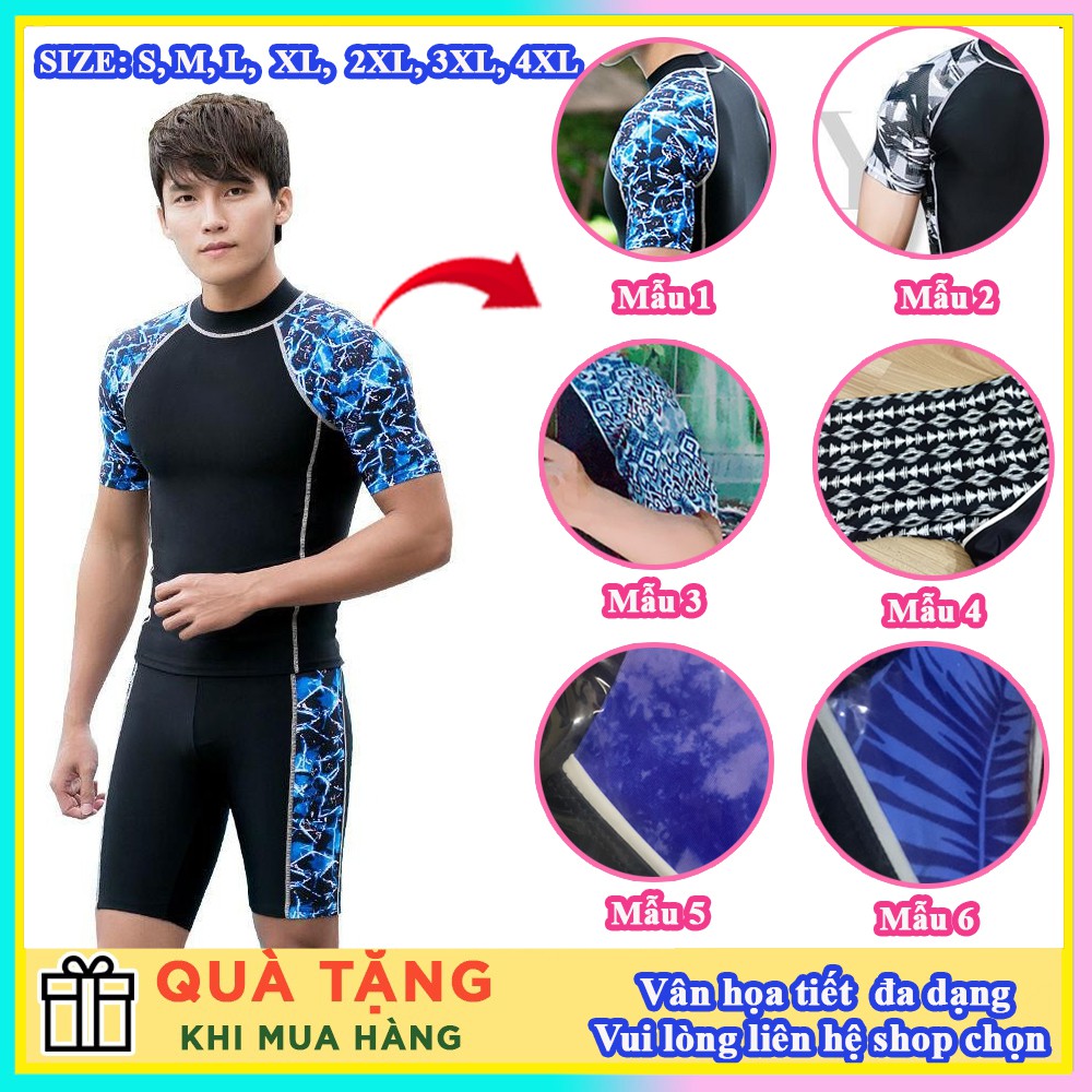 [Size S-> 4XL] Bộ đồ bơi nam họa tiết quần lửng tay ngắn dành cho bơi lội chuyên nghiệp đủ size đi biển đi bơi QN005