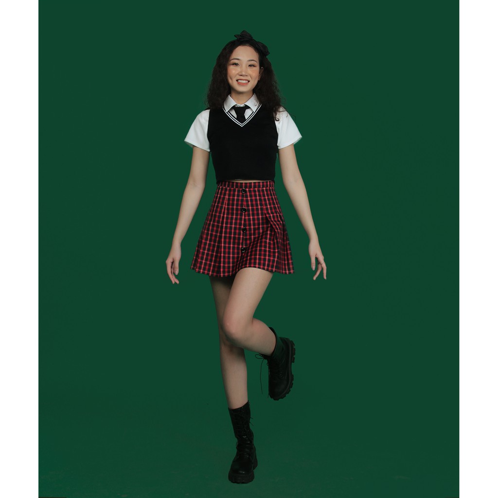 Chân váy xếp ly tennis sọc caro đỏ đen Dalla | BigBuy360 - bigbuy360.vn