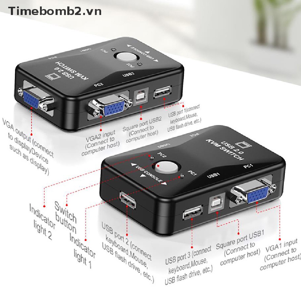 Bộ Chia Cáp Vga USB 2.0 KVM 2 Cổng Đặc Biệt Cho Chuột Và Máy Tính