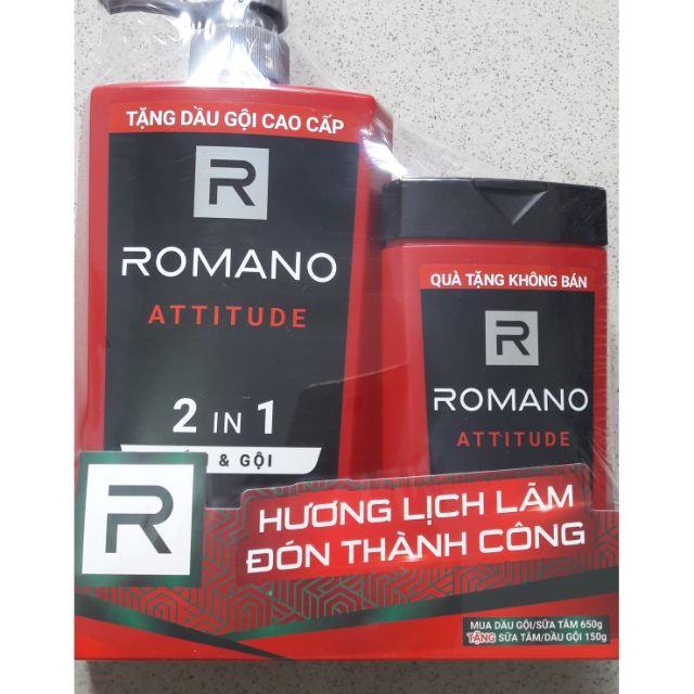 Tắm gội 2 in 1 Romano Attitude/Force  650g tặng chai gội 150g
