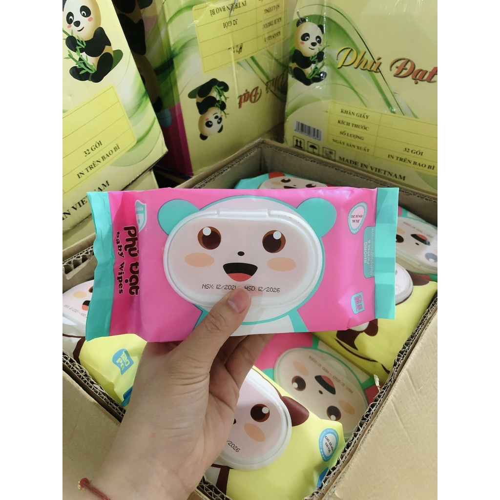 [Thùng] 32 gói Khăn giấy ướt Phú Đạt 120 tờ không mùi cho bé,khăn ướt cho bé chính hãng