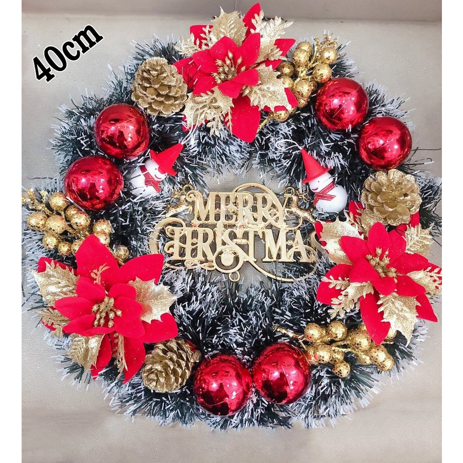 Vòng nguyệt quế trang trí giáng sinh cao cấp có đèn led kèm phụ kiện, Vòng trang trí cửa kính noel Lala