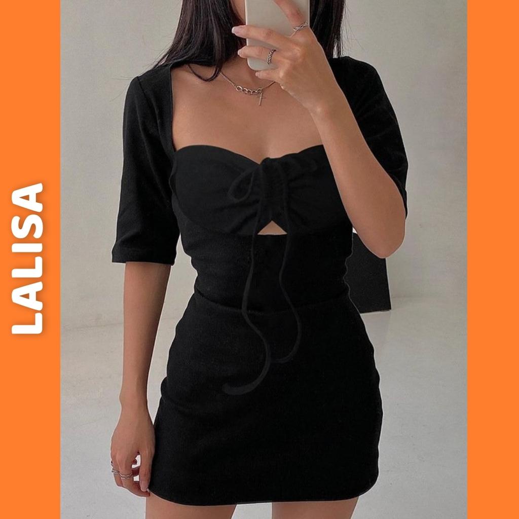 Đầm Body Nữ LALISA Váy Ôm Body Sexy Nhún Ngực Rút Dây Tay Ngắn Màu Trơn Đi Chơi, Đi Dự Tiệc VD074 | BigBuy360 - bigbuy360.vn