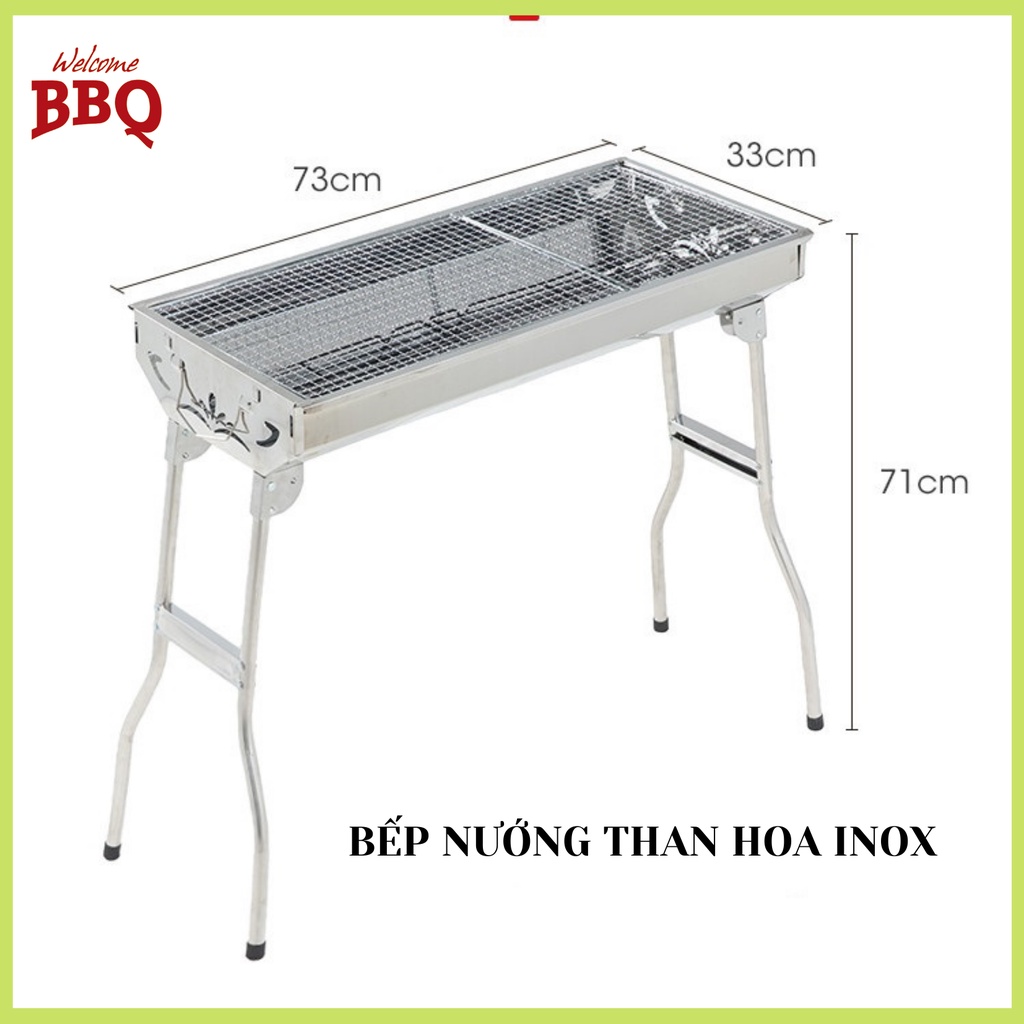 Bếp nướng BBQ ngoài trời dã ngoại nướng than hoa inox có thể gấp gọn chân cao xếp MD8009