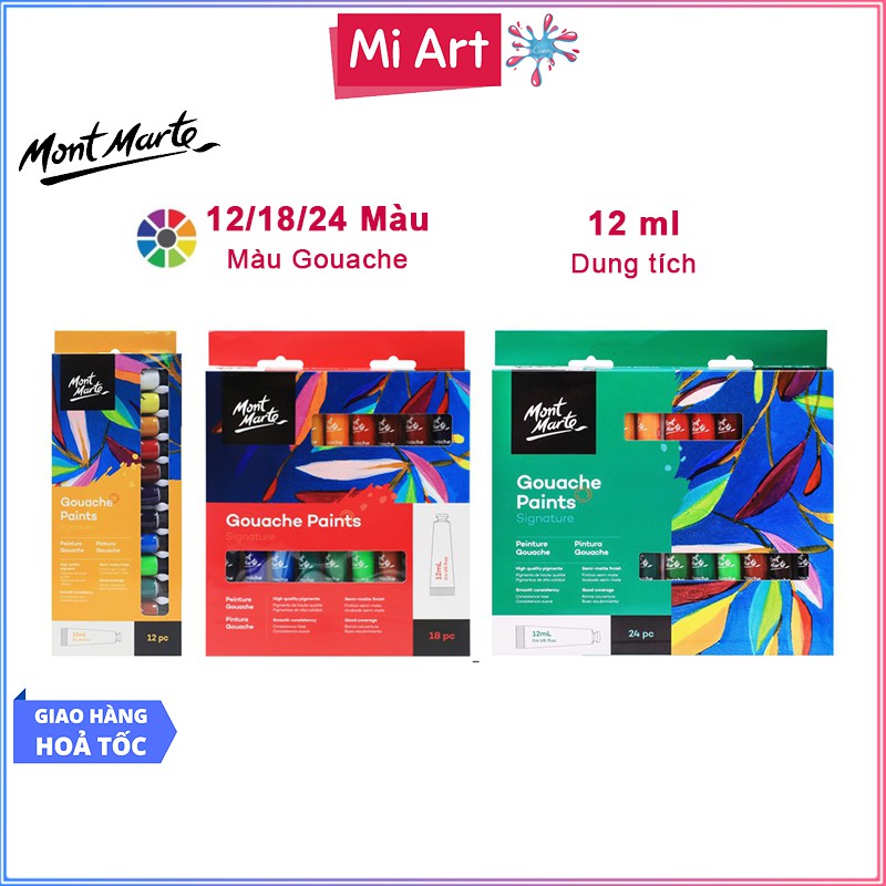 Bộ Màu Gouache Mont Marte 12/18/24 Màu x 12ml - Gouache Paints Signature - PMHS0028/PMHS0029/PMHS0030