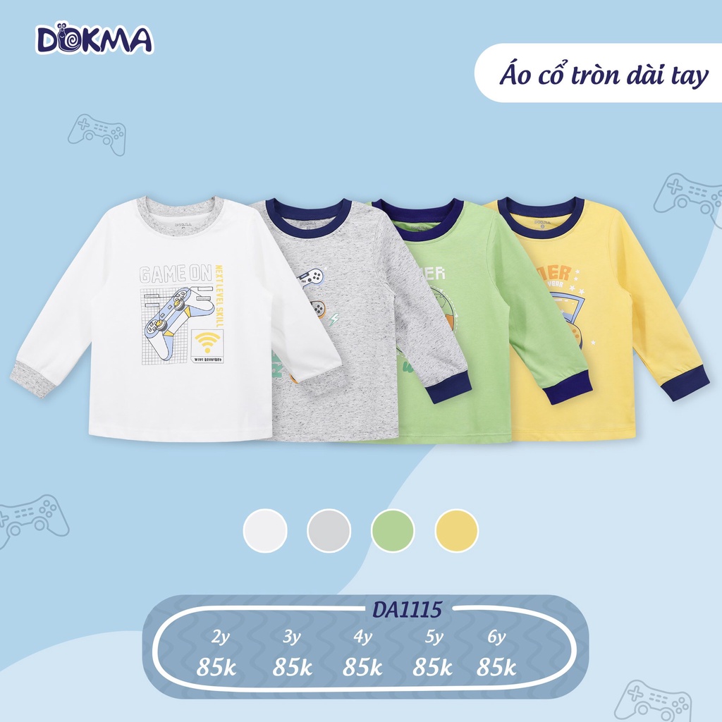 Dokma 2022- Áo cổ tròn dài tay họa tiết Game cho bé trai từ 2 tuổi đến 6 tuổi