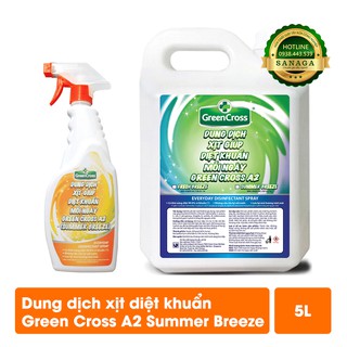 Xịt Diệt Khuẩn 💕 HÀNG CHÍNH HÃNG 💕 Dung dịch diệt khuẩn bề mặt GREEN CROSS A2 (Combo 1 can 5L + 1 chai 500ml) | Sanaga