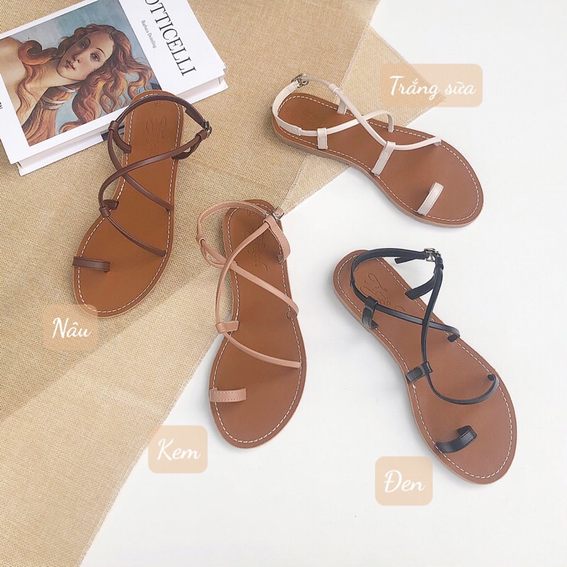 Sandal mũi tròn xỏ ngón quai chéo lệch , xinh chân dã man ý