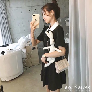 ORDER Váy cổ Polo đen khuy trái tim